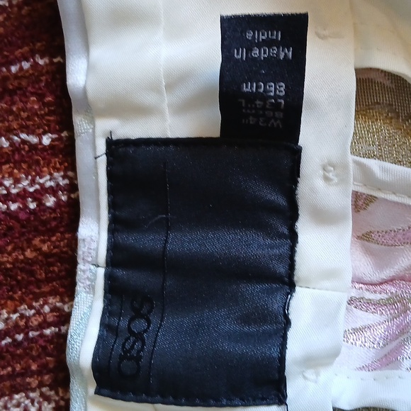 NEW! ASOS Pink and Gold Leaf Pattern Trousers Pants Waist 34 - Picture 4 of 5